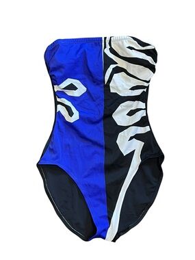 OSCAR DE LA Renta | Vintage 80's 90's Blue Black One‎ Piece Swimsuit 8